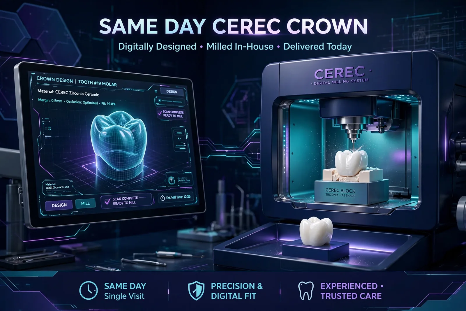 Same-day CEREC crown: digitally designed on screen and milled in-house in one visit — Centre Dental NYC