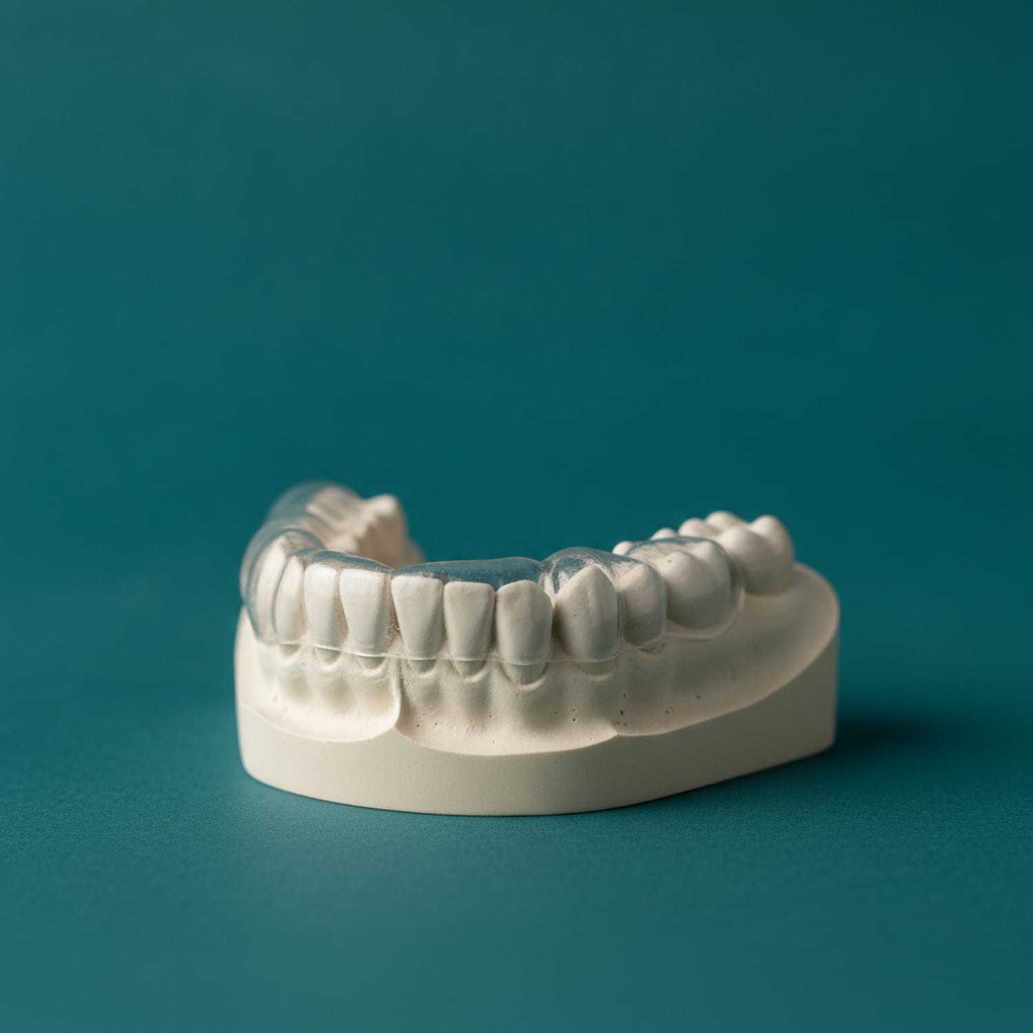 A custom clear night guard fitted on a dental model — Centre Dental NYC